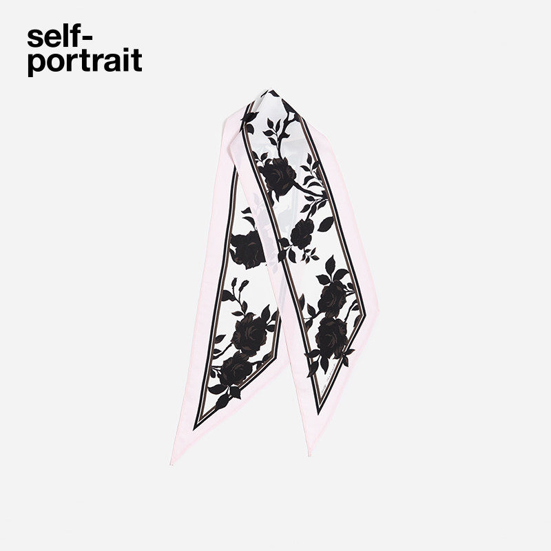 [刘诗诗同款]self-portrait 春夏白撞黑印花桑蚕丝混纺丝巾