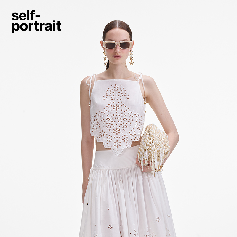 self-portrait镂空刺绣背心吊带