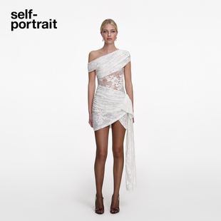 纯净白满钻蕾丝斜肩连衣裙礼服短裙 2026早春新款 self portrait