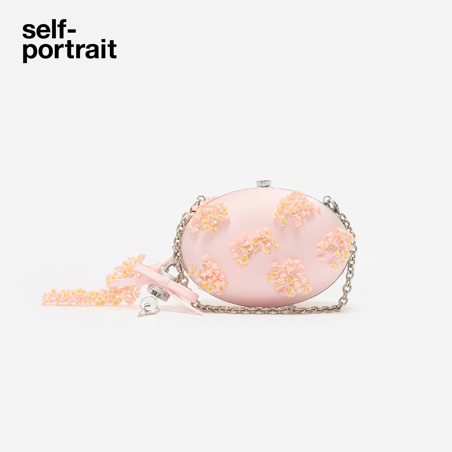 self-portrait 2026早秋新款粉红色花朵串珠链条手拿包