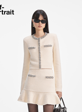 self-portrait 象牙白甜美香风钻饰针织外套开衫