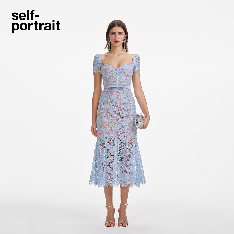 self-portrait蕾丝短袖连衣裙