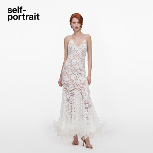self-portrait蕾丝羽毛连衣裙