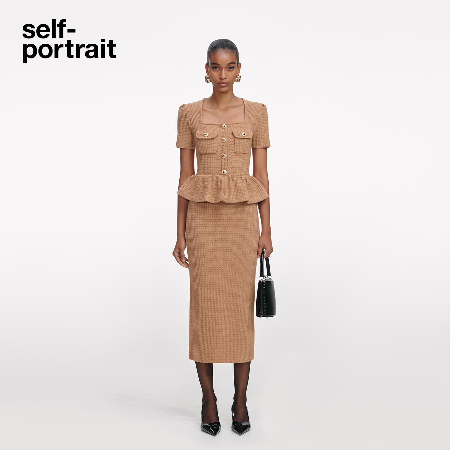 self-portrait短袖针织连衣裙