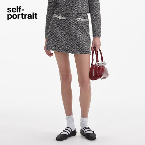 self-portrait人字纹软呢半身裙