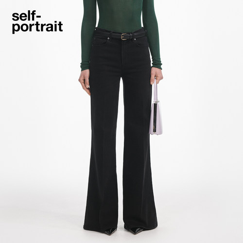 self-portrait微喇阔腿牛仔长裤