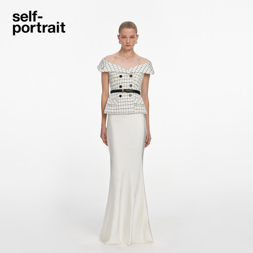 self-portrait一字肩连衣裙