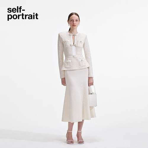 self-portrait 2025春夏象牙白假两件小香风重要场合针织连衣裙