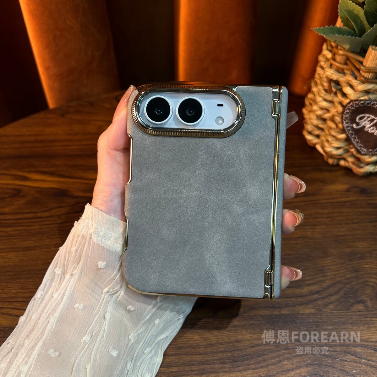 适用苹果iPhoneDuo手机壳阔折叠屏保护套真皮双中轴超薄保护壳外全包防摔男女新款磨砂网红高级感个性轻奢华