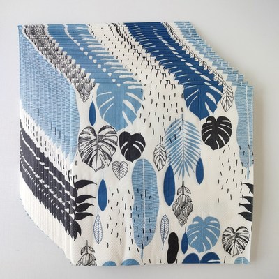 Decoupage Paper Napkins 蓝色龟背竹酒店派对蝶骨巴特印花餐巾纸
