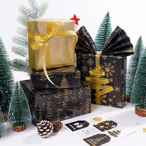 Christmas Gift Wrapping Paper Black Golden圣诞节礼物包装纸卷