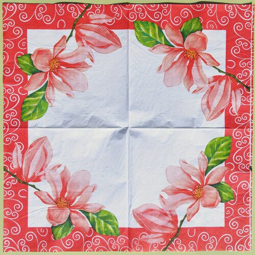 Red Flower Guest Paper Napkins Decoupage玉兰花蝶骨巴特餐巾纸
