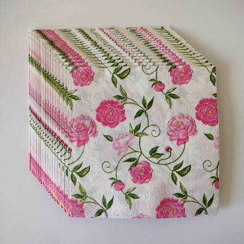Pink Rose Flower Paper Napkins Decoupage粉色蔷薇花印花餐巾纸
