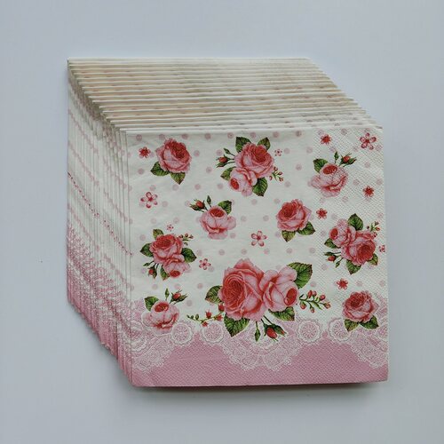 蕾丝玫瑰花朵印花纸巾 Rose Flower Decorative Paper Napkins