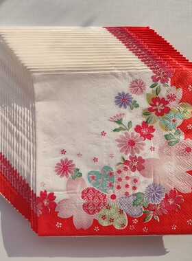 Heart Flower Red Paper Napkins Decoupage 爱心樱花派对餐巾纸
