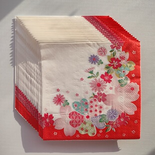 Heart Flower Red Paper Napkins Decoupage 爱心樱花派对餐巾纸