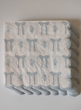 Blue Scallop Bow Flower Paper Napkins 25cm荷叶边蝴蝶结餐巾纸
