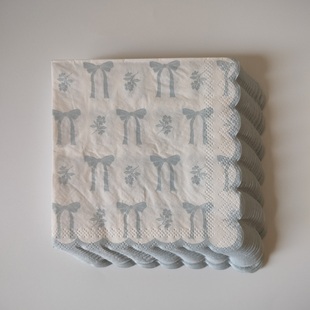 Blue Scallop Bow Flower Paper Napkins 25cm荷叶边蝴蝶结餐巾纸