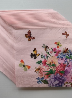 Floral Pink Paper Napkins Decoupage 婚礼蝶骨巴特粉色餐巾纸