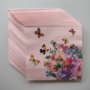 Floral Pink Paper Napkins Decoupage 婚礼蝶骨巴特粉色餐巾纸