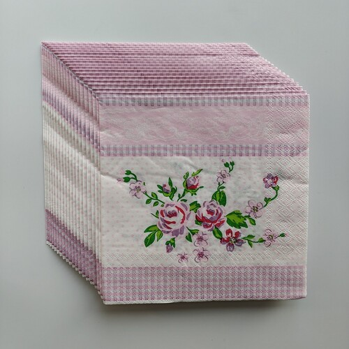 复古粉色格子花朵派对纸巾 Pink Flower Paper Napkins Decoupage