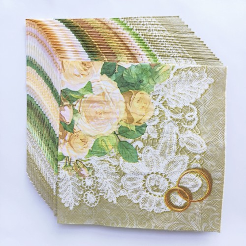 Party Paper Napkins Decoupage 玫瑰花蝶骨巴特印花婚礼餐巾纸巾
