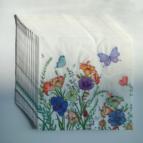 Wildflower Paper Napkins Decoupage彩色野花蝴蝶蝶骨巴特餐巾纸