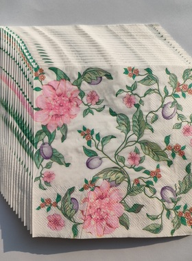 Pink Flower Paper Napkins Decoupage 粉色花朵餐巾纸婚礼纸巾