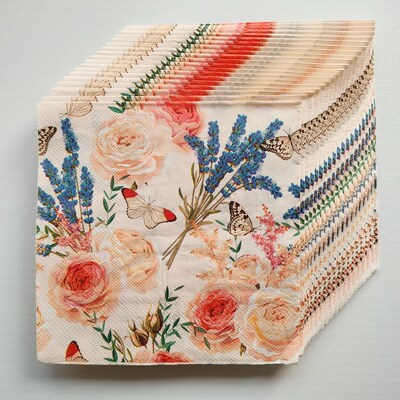 Rose Flower Lavender Paper Napkins Decoupage蝶骨巴特花朵纸巾