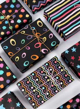 5PCs Black Birthday Gift Wrapping Paper 黑色系生日礼物包装纸
