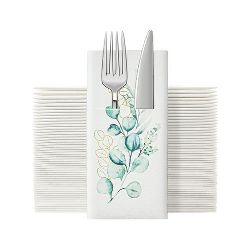尤加利无尘餐巾纸刀叉包Eucalyptus Napkins with Cutlery Pocket