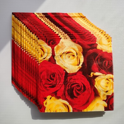 Red Rose Flower Paper Napkins Decoupage 玫瑰花婚礼派对餐巾纸