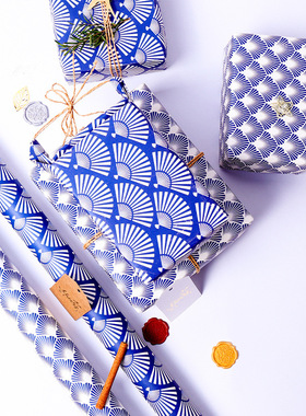 New 2025 Blue White Gift Wrapping Paper 复古青花瓷礼物包装纸
