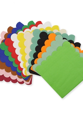 Solid Color Scallop Paper Napkins 25张纯色花边派对餐巾纸25cm