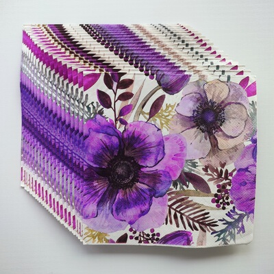 100PCs Purple Flower Paper Napkins Decoupage 蝶骨巴特餐巾纸