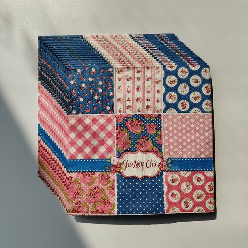 复古粉蓝色拼布印花纸巾 Vintage Blue Pink Plaid Paper Napkins