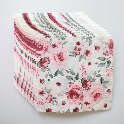 粉玫瑰花婚礼派对装饰纸巾 Pink Flower Paper Napkins Decoupage
