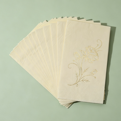 烫金玫瑰花米白色长方形派对纸巾 Gold Foil Cream Paper Napkins