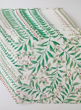 Decoupage Paper Napkins 酒店婚礼蝶骨巴特绿叶花草印花餐巾纸巾