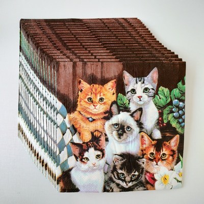 Cats Decoupage Paper Napkins Party可爱猫咪蝶骨巴特印花餐巾纸