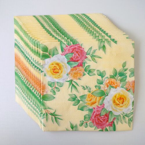 Yellow Flower Decoupage Paper Napkins 黄玫瑰蝶骨巴特餐巾纸