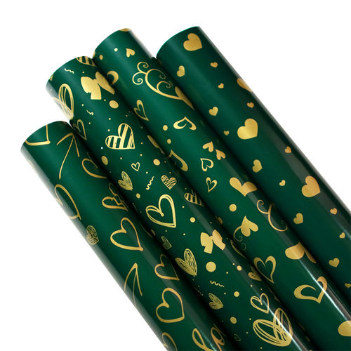 Golden Love Heart Green Gift Wrapping Paper 情人节礼物包装纸