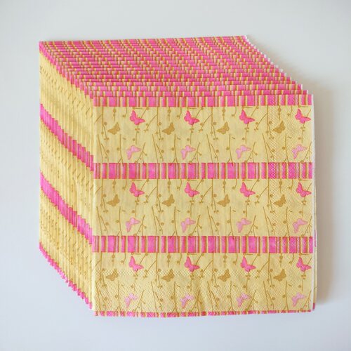 Butterfly Yellow Paper Napkins Decoupage 蝴蝶彩色派对餐巾纸