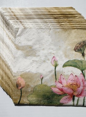 Summer Lotus Flower Paper Napkins Decoupage 蝶骨巴特荷花纸巾