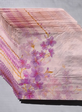 Pink Flower Paper Napkins Decoupage 桃花朵朵开粉紫色餐巾纸
