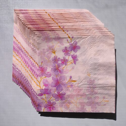 Pink Flower Paper Napkins Decoupage 桃花朵朵开粉紫色餐巾纸