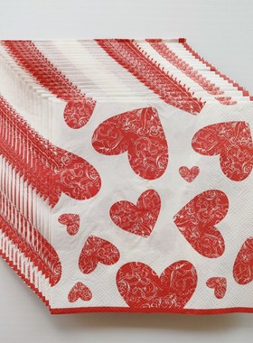 Red Heart Paper Napkins Valentine's Day 红色爱心情人节餐巾纸