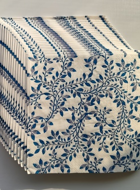Blue Leaf Paper Napkins Decoupage 青花瓷蝶骨巴特印花餐巾纸
