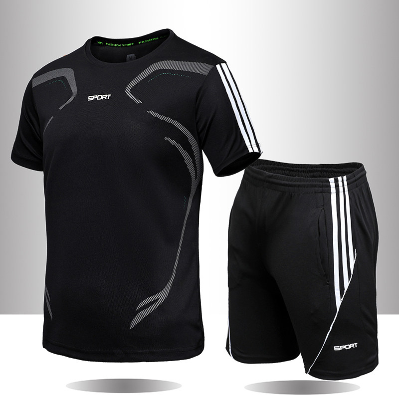 summer man men sport gym fitness suit wear clothes set 2pcs