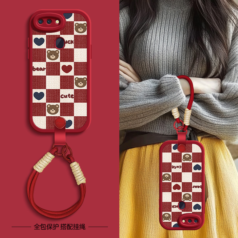 红白格熊适用oppor17pro手机壳r15标准版保护套oppor15梦境版oppor11s新款r17oppo新春新年挂绳r11女款可背